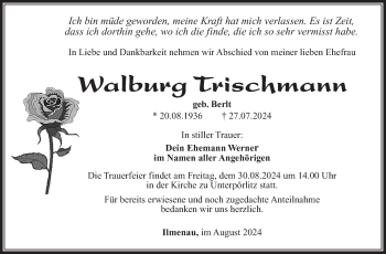 Traueranzeige von Walburg Trischmann von Südthüringer Presse