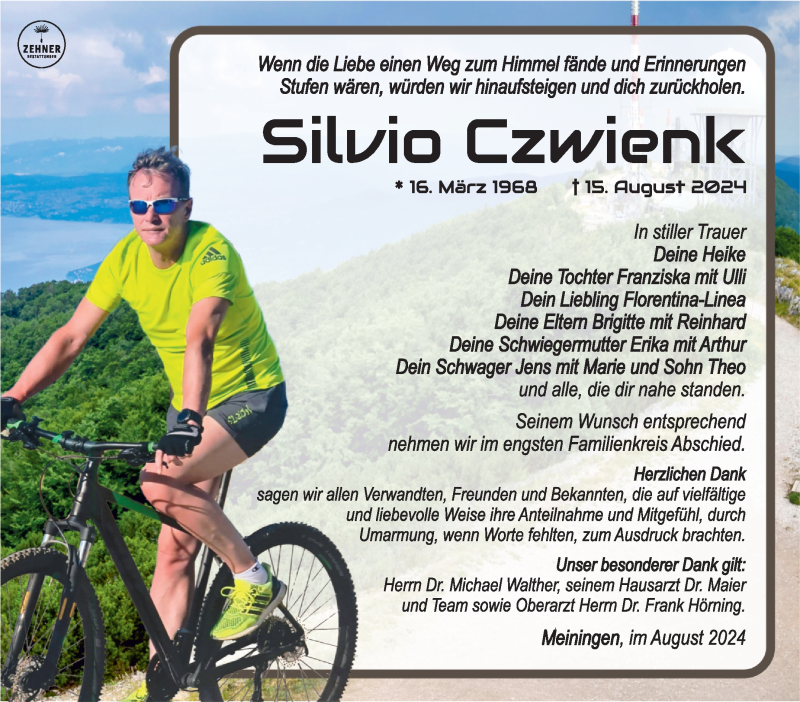  Traueranzeige für Silvio Czwienk vom 31.08.2024 aus Südthüringer Presse
