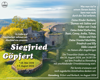 Traueranzeige von Siegfried Göpfert von Südthüringer Presse