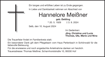 Traueranzeige von Hannelore Meißner von Frankenpost