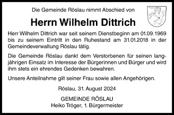 Traueranzeige von Wilhelm Dittrich von Frankenpost