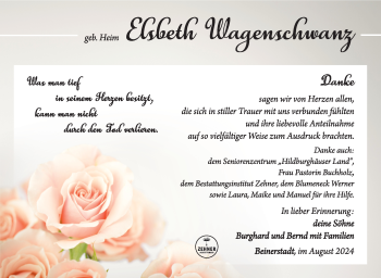 Traueranzeige von Elsbeth Wagenschwanz von Südthüringer Presse