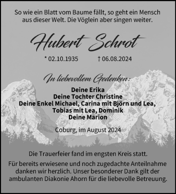 Traueranzeige von Hubert Schrot von Neue Presse Coburg