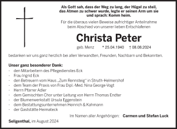 Traueranzeige von Christa Peter von Südthüringer Presse