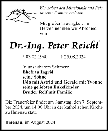 Traueranzeige von Peter Reichl von Südthüringer Presse