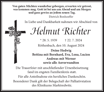 Traueranzeige von Helmut Richter von Frankenpost