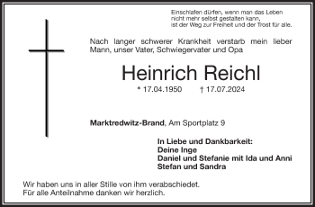 Traueranzeige von Heinrich Reichl von Frankenpost