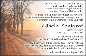 Traueranzeige von Gisela Zentgraf von Südthüringer Presse