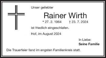Traueranzeige von Rainer Wirth von Frankenpost