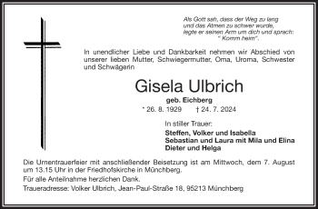 Traueranzeige von Gisela Ulbrich von Frankenpost