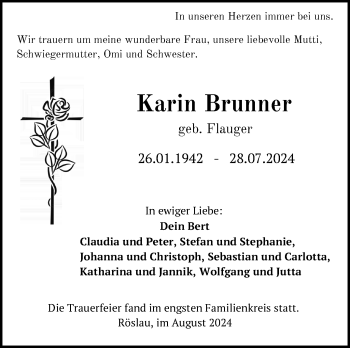 Traueranzeige von Karin Brunner von Frankenpost
