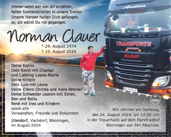Traueranzeige von Norman Clauer von Südthüringer Presse