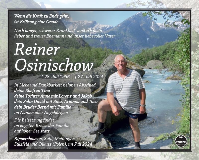  Traueranzeige für Reiner Osinischow vom 03.08.2024 aus Südthüringer Presse