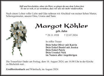 Traueranzeige von Margot Köhler von Südthüringer Presse