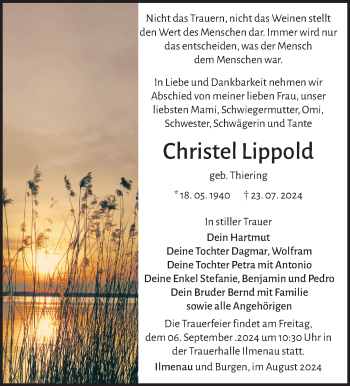 Traueranzeige von Christel Lippold von Südthüringer Presse