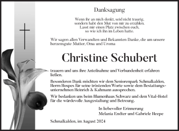 Traueranzeige von Christine Schubert von Südthüringer Presse