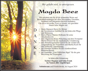 Traueranzeige von Magda Beez von Südthüringer Presse
