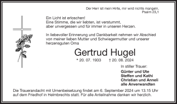 Traueranzeige von Gertrud Hugel von Frankenpost