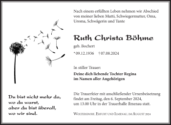 Traueranzeige von Ruth Christa Böhme von Südthüringer Presse