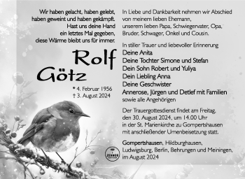 Traueranzeige von Rolf Götz von Südthüringer Presse