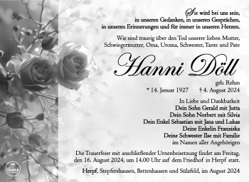 Traueranzeige von Hanni Döll von Südthüringer Presse