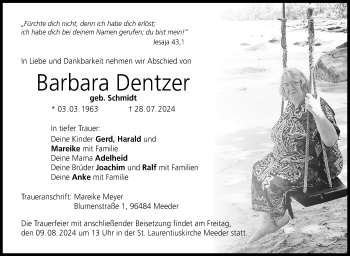 Traueranzeige von Barbara Dentzer von Neue Presse Coburg