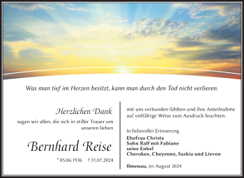Traueranzeige von Bernhard Reise von Südthüringer Presse