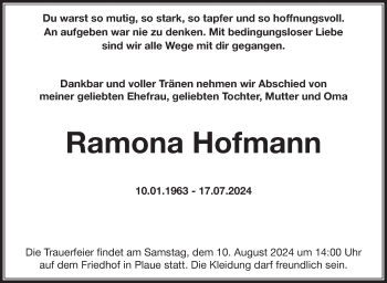Traueranzeige von Ramona Hofmann von Südthüringer Presse