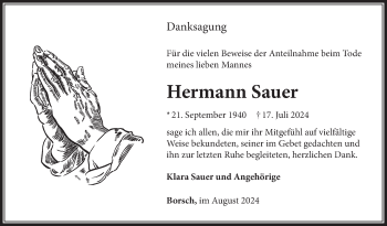 Traueranzeige von Hermann Sauer von Südthüringer Presse