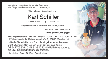 Traueranzeige von Karl Schiller von Frankenpost