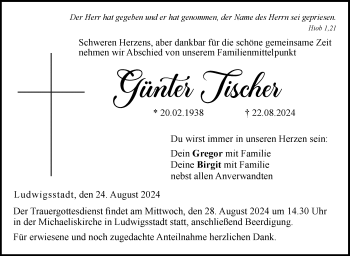 Traueranzeige von Günter Tischer von Neue Presse Coburg