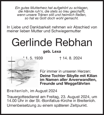 Traueranzeige von Gerlinde Rebhan von Neue Presse Coburg