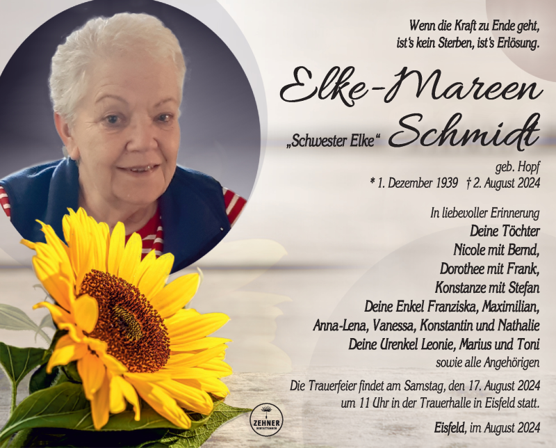  Traueranzeige für Elke.Mareen Schmidt vom 10.08.2024 aus Südthüringer Presse