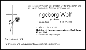 Traueranzeige von Ingeborg Wolf von Neue Presse Coburg