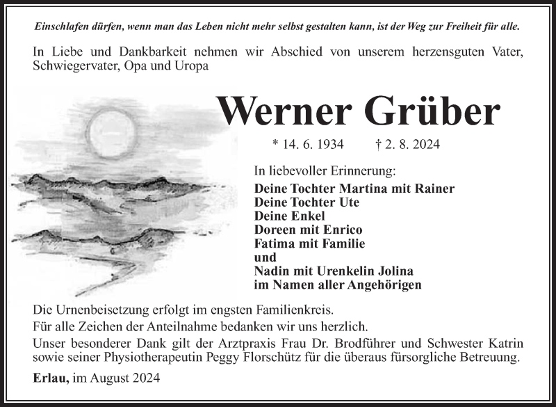  Traueranzeige für Werner Grüber vom 24.08.2024 aus Südthüringer Presse