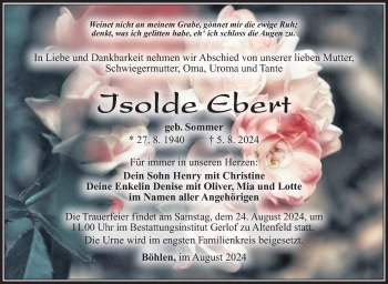 Traueranzeige von Isolde Ebert von Südthüringer Presse