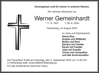 Traueranzeige von Werner Gemeinhardt von Frankenpost