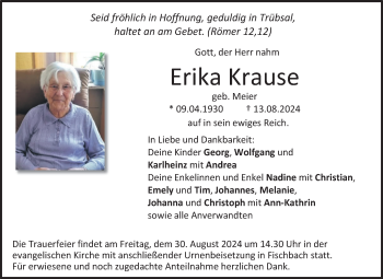 Traueranzeige von Erika Krause von Neue Presse Coburg