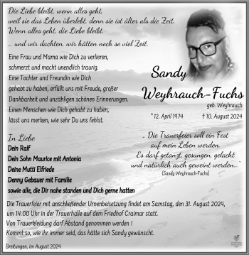 Traueranzeige von Sandy Weyhrauch-Fuchs von Südthüringer Presse