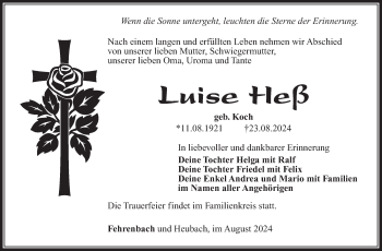 Traueranzeige von Luise Heß von Südthüringer Presse