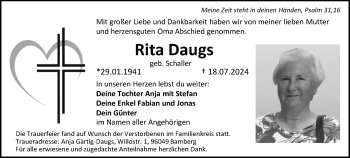 Traueranzeige von Rita Daugs von Frankenpost