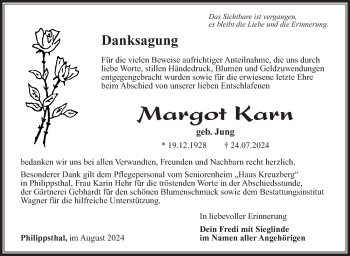 Traueranzeige von Margot Karn von Südthüringer Presse