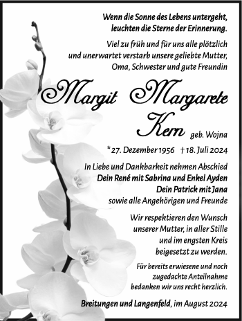 Traueranzeige von Margit Margarete Kern von Südthüringer Presse