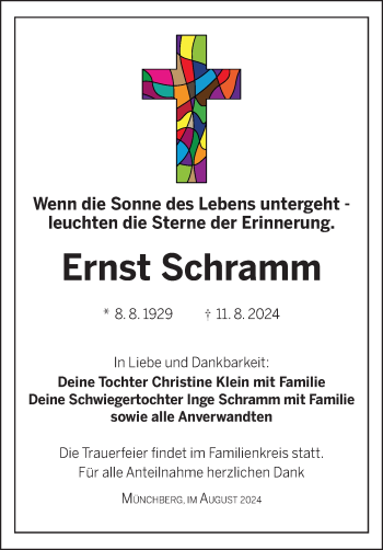 Traueranzeige von Ernst Schramm von Frankenpost