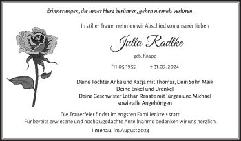 Traueranzeige von Jutta Radtke von Südthüringer Presse