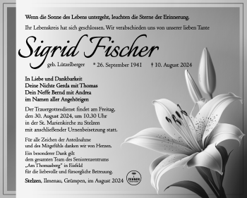 Traueranzeige von Sigrid Fischer von Südthüringer Presse