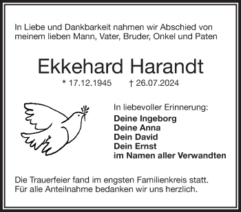 Traueranzeige von Ekkehard Harandt von Frankenpost