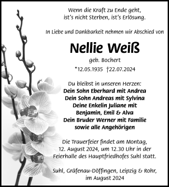 Traueranzeige von Nellie Weiß von Südthüringer Presse
