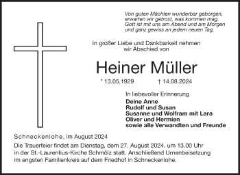Traueranzeige von Heiner Müller von Neue Presse Coburg