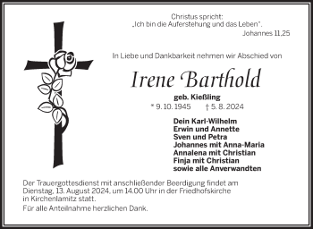 Traueranzeige von Irene Barthold von Frankenpost